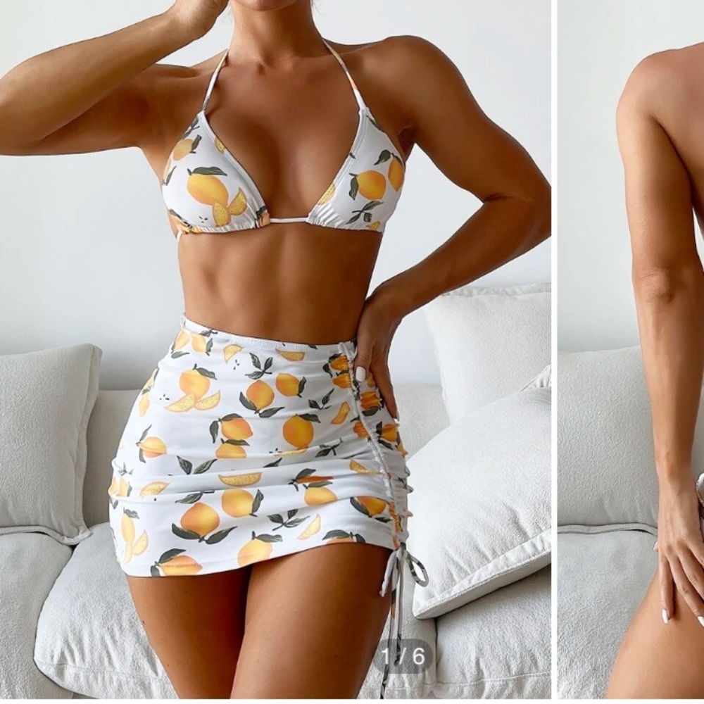 unique shorts swimsuit bikini oranges and lemons and vines triangle tie